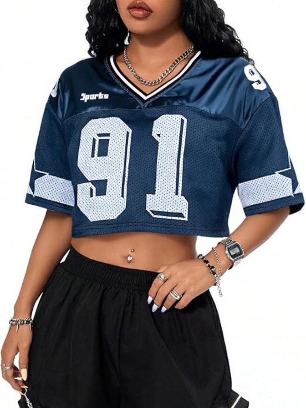 Crop‎ Top Jersey Sexy Jersey Shirt Sporty Fun Look Size LARGE Graphic Number